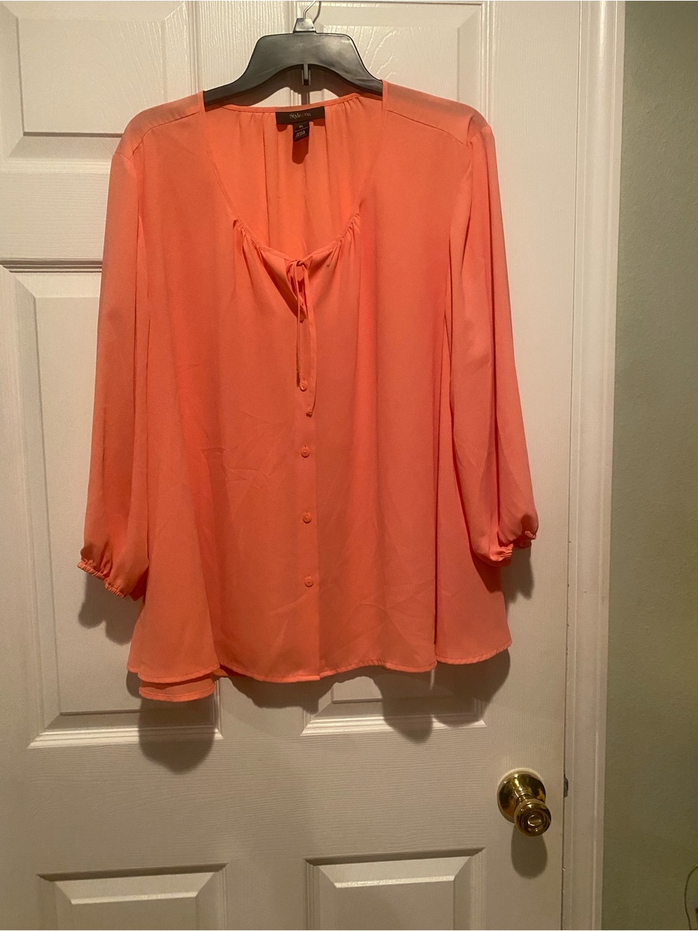 Style & Co. Coral Button-Front Tie-Neck Blouse